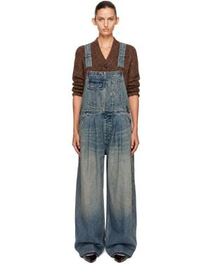 R13 Triple Pleat Denim Overalls - Blue