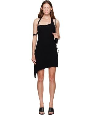 Courreges Robe Courte Noire En Tricot Côtelé