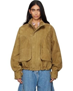 The Attico Tan Suede Bomber Jacket - Multicolor