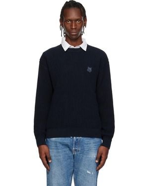 Maison Kitsuné Fox Head Cotton Ribbed Jumper - Black