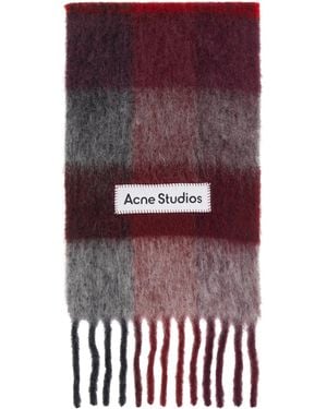 Acne Studios Check Fringe Scarf - Red