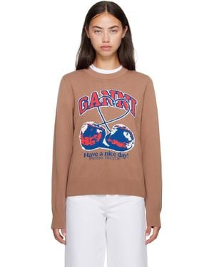 Ganni Tan Cherry Graphic Jumper - Blue