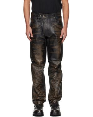 424 Fivepocket Rub Off Leather Trousers - Black
