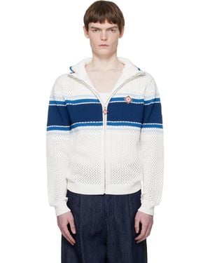 CASABLANCA Blouson De Survêtement Blanc Cassé Et Bleu En Filet À Rayures