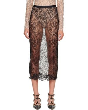 Valentino Lace Midi Skirt - Brown