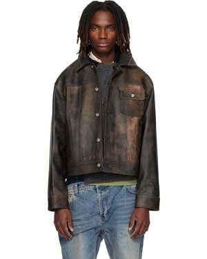 ANDERSSON BELL Leather Patchwork Trucker Jacket - Black