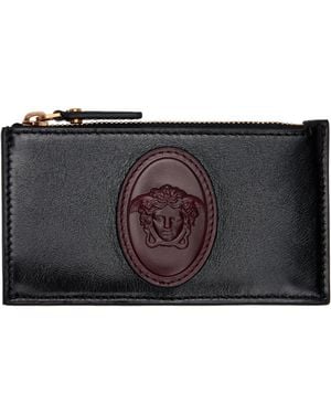 Versace Roomy Leather Zip Card Holder - Black
