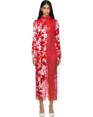 Marine Serre Regenerated Raso Silk Scarves Ls Maxi Dress - Red