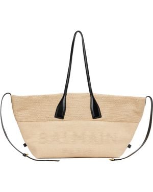 Balmain ベージュ Track ラフィア トートバッグ - ナチュラル