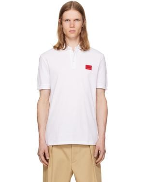 HUGO Cotton-Piqué Slim-Fit Logo Label Polo - White