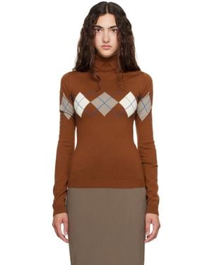 Mugler Tan Argyle Turtleneck - Brown