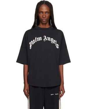 Palm Angels ブラック カーブドロゴ オーバーサイズ Tシャツ
