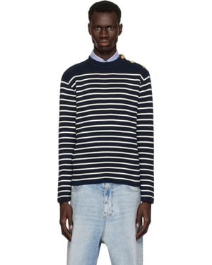 Valentino ネイビー＆ホワイト ボーダー セーター - ブラック