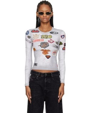 DIESEL Ribbed Jersey All-Over Patch Print Top - White