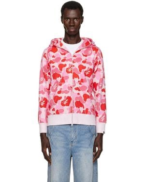 A Bathing Ape Abc Camo Jacquard Full Zip Hoodie - Red
