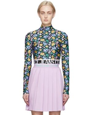 Versace Jeans Couture マルチカラー フローラル クロップド タートルネック - ブラック