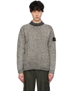 Stone Island ブラック＆オフホワイト クルーネック コットン シェニール セーター - グレー