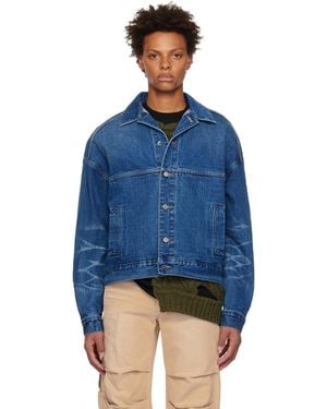 we11done Printed Denim Jacket - Blue