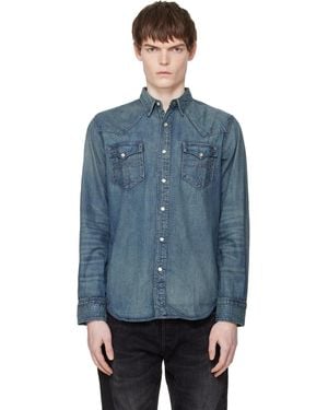 RRL Slim Fit Denim Western Shirt - Blue