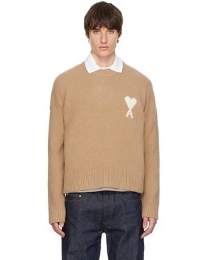 Ami Paris Crewneck Alpaca Ami De Coeur Jumper - Natural