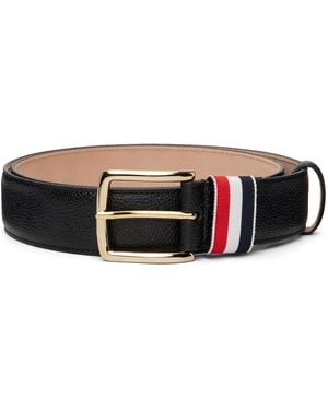 Thom Browne Pebble Grain Striped Loop 35Mm Belt - Black