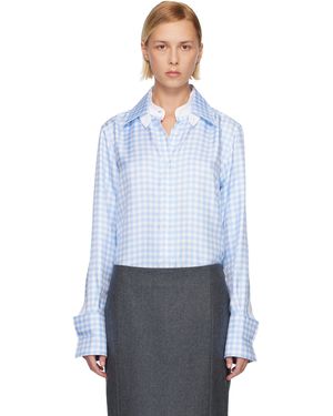 Thom Browne Chemise Bleue En Sergé De Soie À Motif Guingan