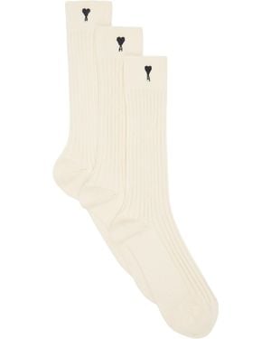 Ami Paris Three-Pack Off- Ami De Coeur Socks - White