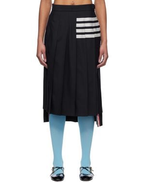 Thom Browne ネイビー 4-Bar Plain Weave プリーツ ミディアムスカート - ブラック