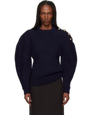 Lanvin Pull Bleu Marine En Tricot Côtelé De Laine