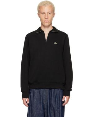 Lacoste Pull Molletonné Noir À Col Montant Et À Demi-Glissière