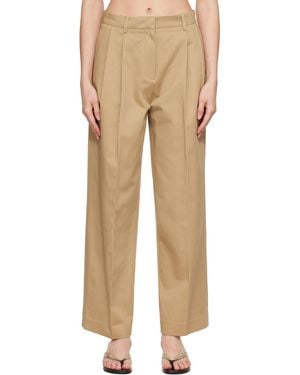 Tonywack Cotton Wide Leg Pleated Trousers - Natural