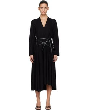 AARON ESH Jersey & Leather Wrap Midi Dress - Black