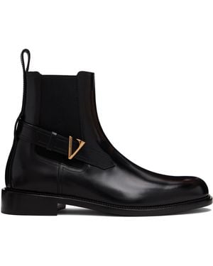 Versace V Leather Chelsea Boots - Black