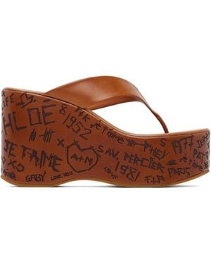 Chloé Tan Maxime Wedge Slide Heeled Sandals - Brown