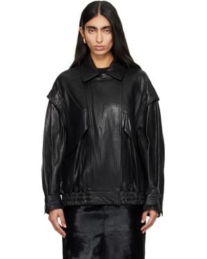 Nour Hammour Micah Leather Bomber Jacket - Black