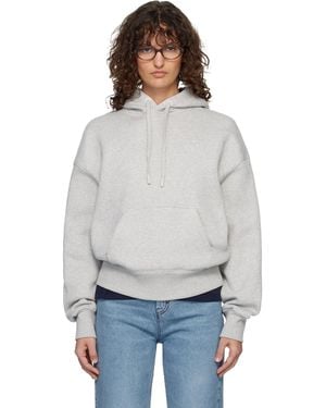 Ami Paris Cotton Embossed Ami De Coeur Hoodie - Grey