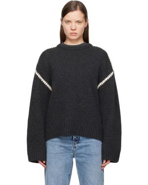 TOTEME Embroidered Wool Cashmere Knit Jumper - Black