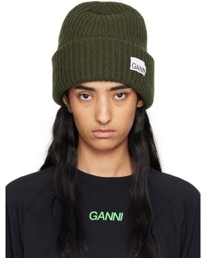 Ganni ーン ウール リブニット オーバーサイズ ビーニー - グリーン