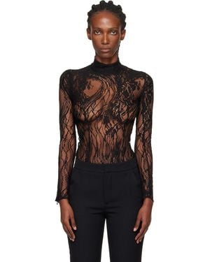 Balmain ブラック 長袖 レースボディスーツ