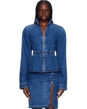 Nensi Dojaka Hayley Peplum Bomber Denim Jacket - Blue