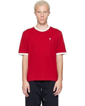 Ami Paris Contrasted Cotton Ami De Coeur T-Shirt - Red