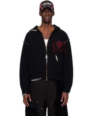 ANDERSSON BELL Heart Logo Zip-Up Hoodie - Black