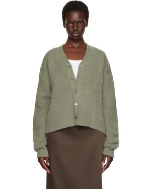 Tonywack Cardigan Vert En Tricot Brossé À Col En V