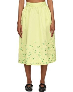 Ganni Ssense Exclusive Green Midi Skirt - Yellow