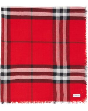 Burberry Écharpe Large Rouge En Laine À Carreaux
