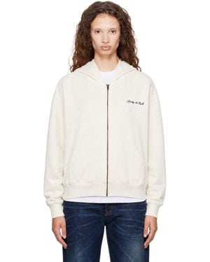 Sporty & Rich Off- Signature Logo Embroidered Zip Hoodie - White