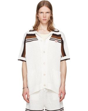 CASABLANCA Tennis Stripe Crochet Short Sleeve Shirt - White