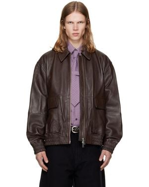 Studio Nicholson Piston Leather Jacket - Brown