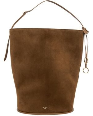 Alaïa Khaki Hip Large Bucket Bi-Material Bag - Brown