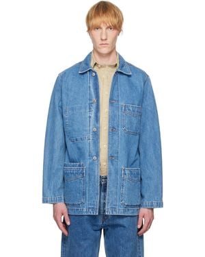Drake's Bleach Selvedge Denim Chore Jacket - Blue